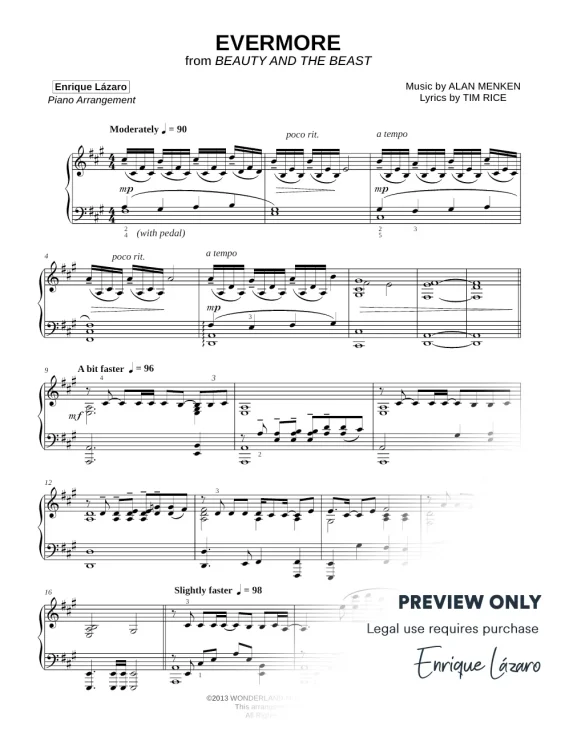 Evermore Beauty and the Beast Piano Sheet Music Enrique Lázaro