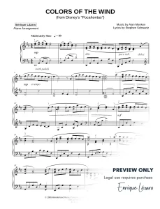 Colors of the Wind Pocahontas Piano Sheet Music Enrique Lázaro
