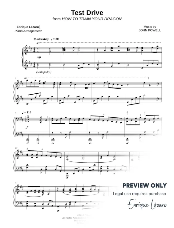 Test Drive How To Train Your Dragon Piano Sheet Music Enrique Lázaro