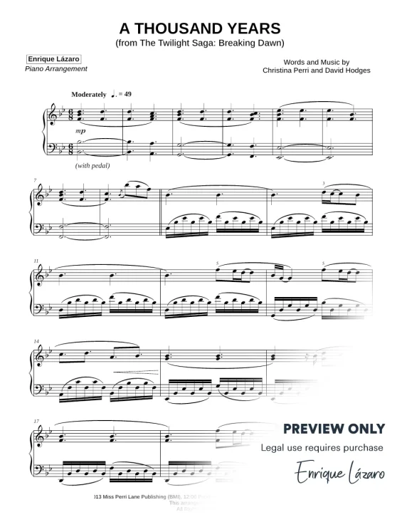 A Thousand Years Christina Perri Piano Sheet Music Enrique Lázaro