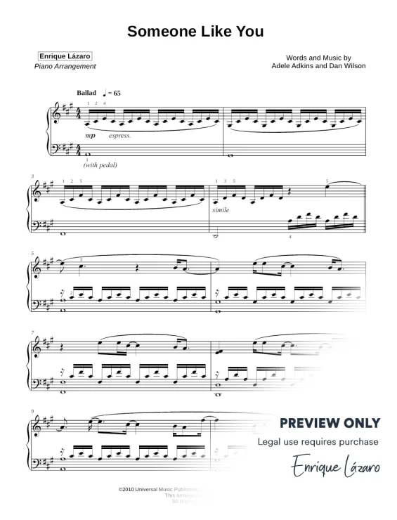 someone like you adela piano sheet music enrique lazaro
