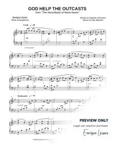 God Help the Outcasts - The Hunchback of Notre Dame piano sheet music enrique lazaro