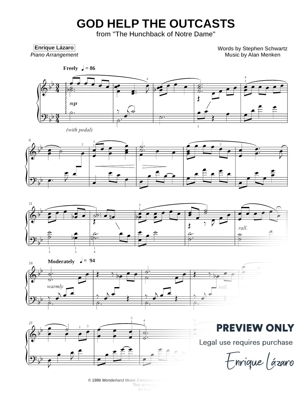 God Help the Outcasts - The Hunchback of Notre Dame piano sheet music enrique lazaro